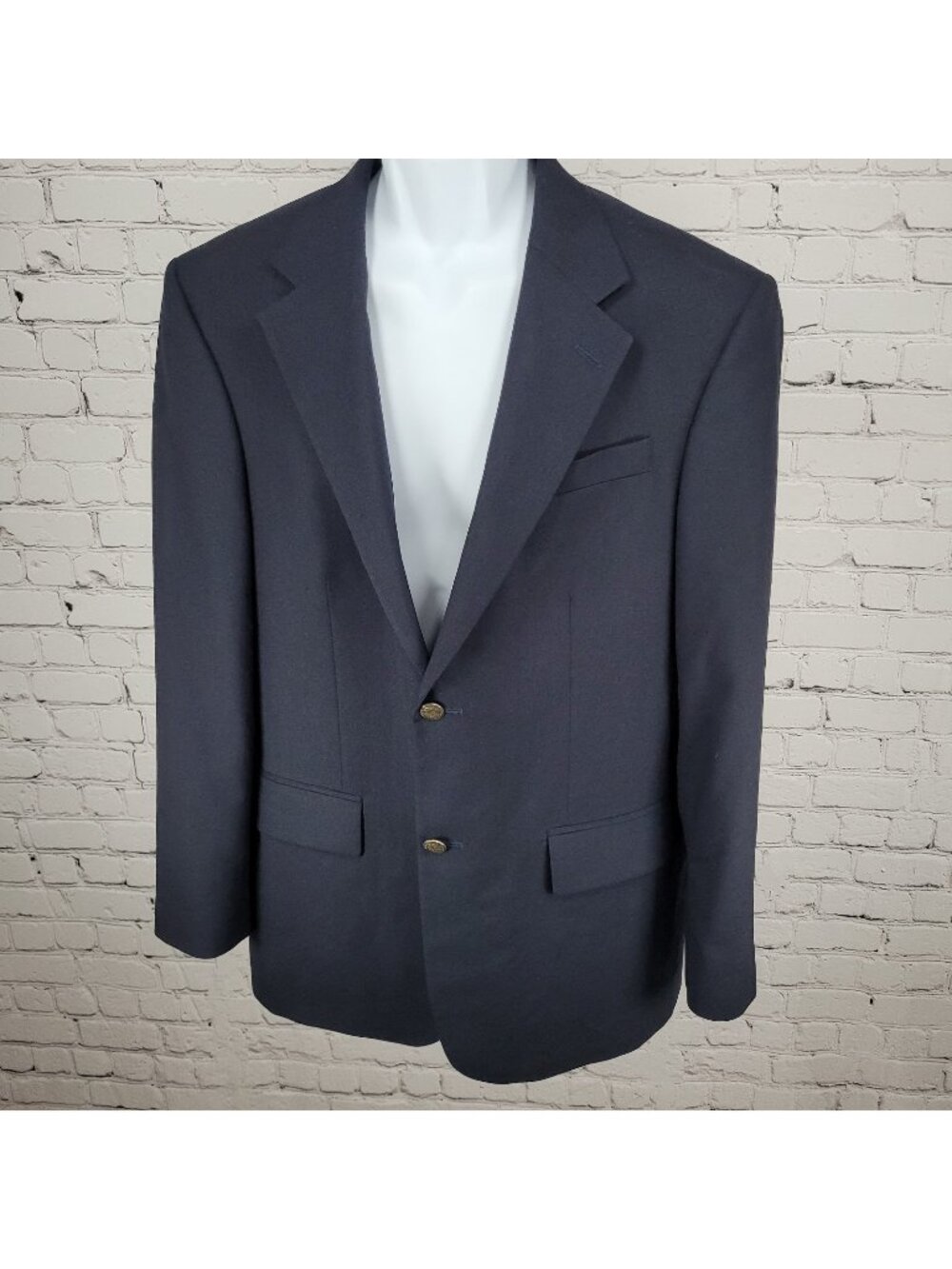 Oscar De La Renta Navy 100% Wool 2 Button Ventless Notch Blazer Sport Coat 40R